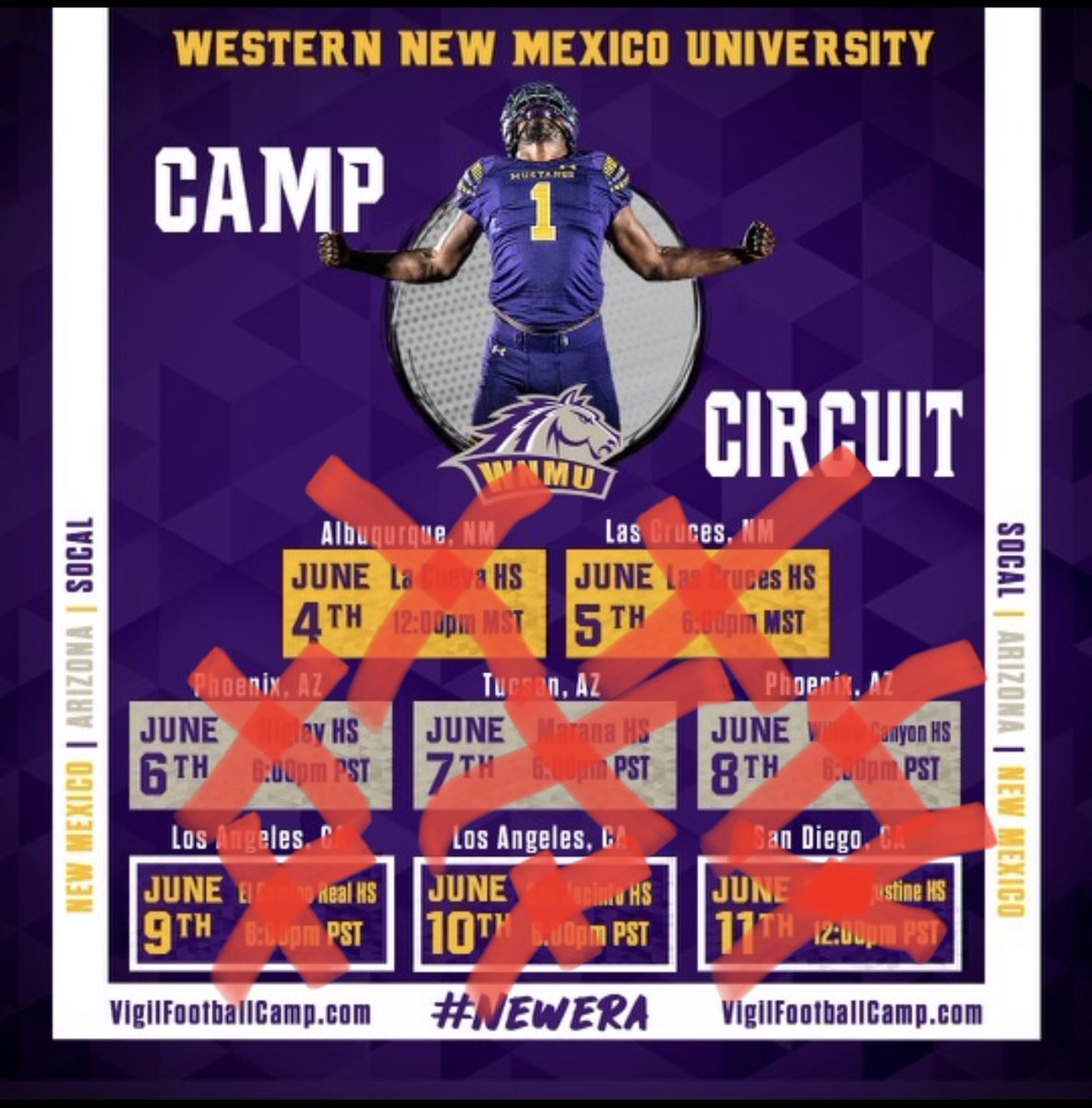 2022 WNMU Football Camp circuit comes to a close!!! 🚗 2400 Miles 📆 8 Days 🗺 3 States 📍 8 High Schools 🏈 800+ Athletes Thank you to all the High School coaches, athletes, trainers, and parents that welcomed us!!! We will be back!! #RareBreed #NewEra