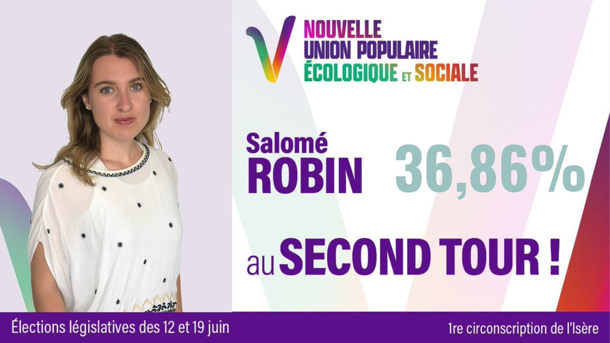 Merci à tou.te.s de m’avoir envoyée au second tour ! Nous avons une semaine pour transformer ce score en victoire ! On ne lâche rien ! ✌️ #OnVaVirerVeran #NUPES #VcommeVictoire
