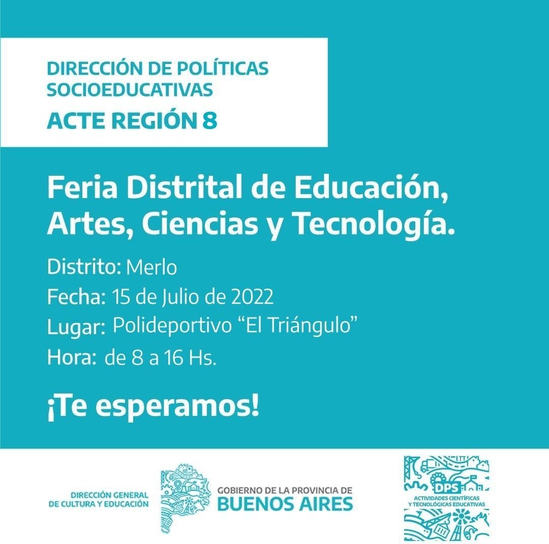 acteba8's tweet photo. EMPEZARON LAS INSCRIPCIONES A LAS INSTANCIAS DISTRITALES DE LAS FERIAS!!!
No te las pierdas!!!
Feria Distrital de Merlo: 
Link de inscripción
https://t.co/53cObKsShe https://t.co/rhQW0KxYYr