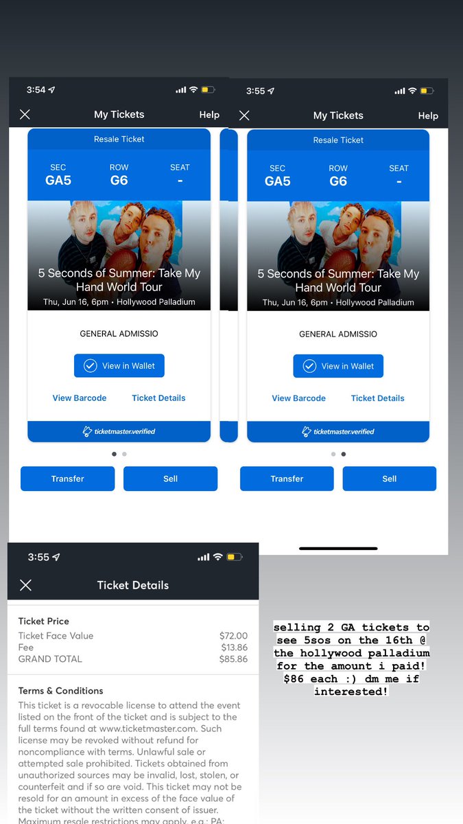 hey everyone! i was supposed to see 5sos on thursday, june 16th, at the hollywood palladium but something came up and i can no longer go :(. i’m selling them for face value so please dm me if interested!