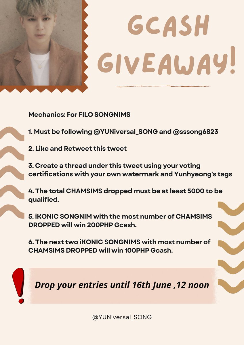YunhyeongRadio's tweet photo. Let's make your effort more worth it with our #SONG CHEF! 

🍒Read the MECHANICS carefully
🍒All entries will be thoroughly checked
🍒Accounts and answers for quizzes are available, just send us a DM

#iKON @YG_iKONIC #SONGNIM 
#YUNHYEONG #SONGCHEF @sssong6823 https://t.co/x8UAb3nV20