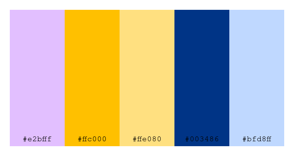 ColPaletteBot's tweet photo. Beep beep, here's a pretty color palette for you!
color-scheme.js parameters used:
- hue: 83
- variation: default
- colors: #e2bfff, #ffc000, #ffe080, #003486, #bfd8ff
Have a lovely evening!
#twitterbot #colorpalette #colors #palette #prettycolors https://t.co/a4G7hnGfAE