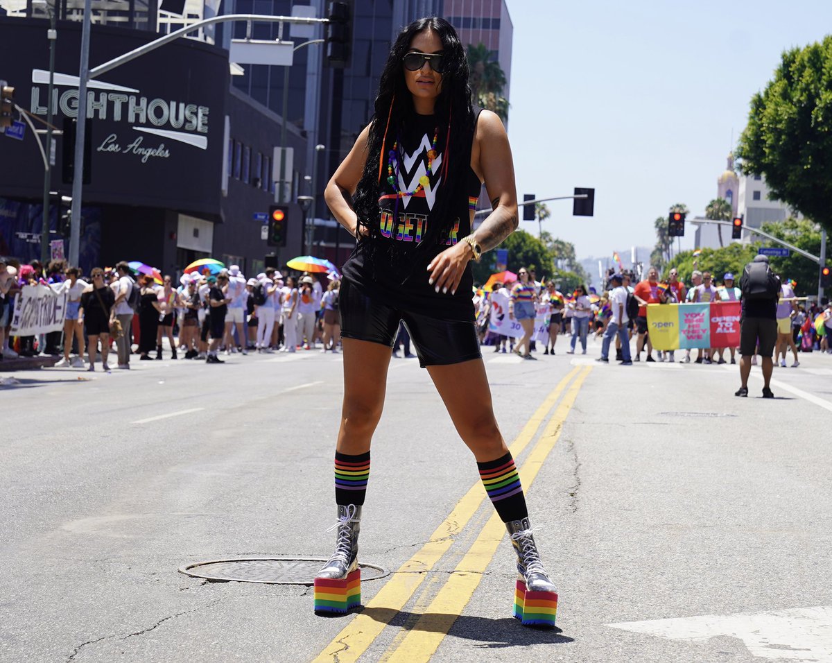 WWE's tweet photo. WWE Superstar @SonyaDevilleWWE was all smiles at the LA Pride Parade. 

#LAPride2022 https://t.co/8hGDB21W7g