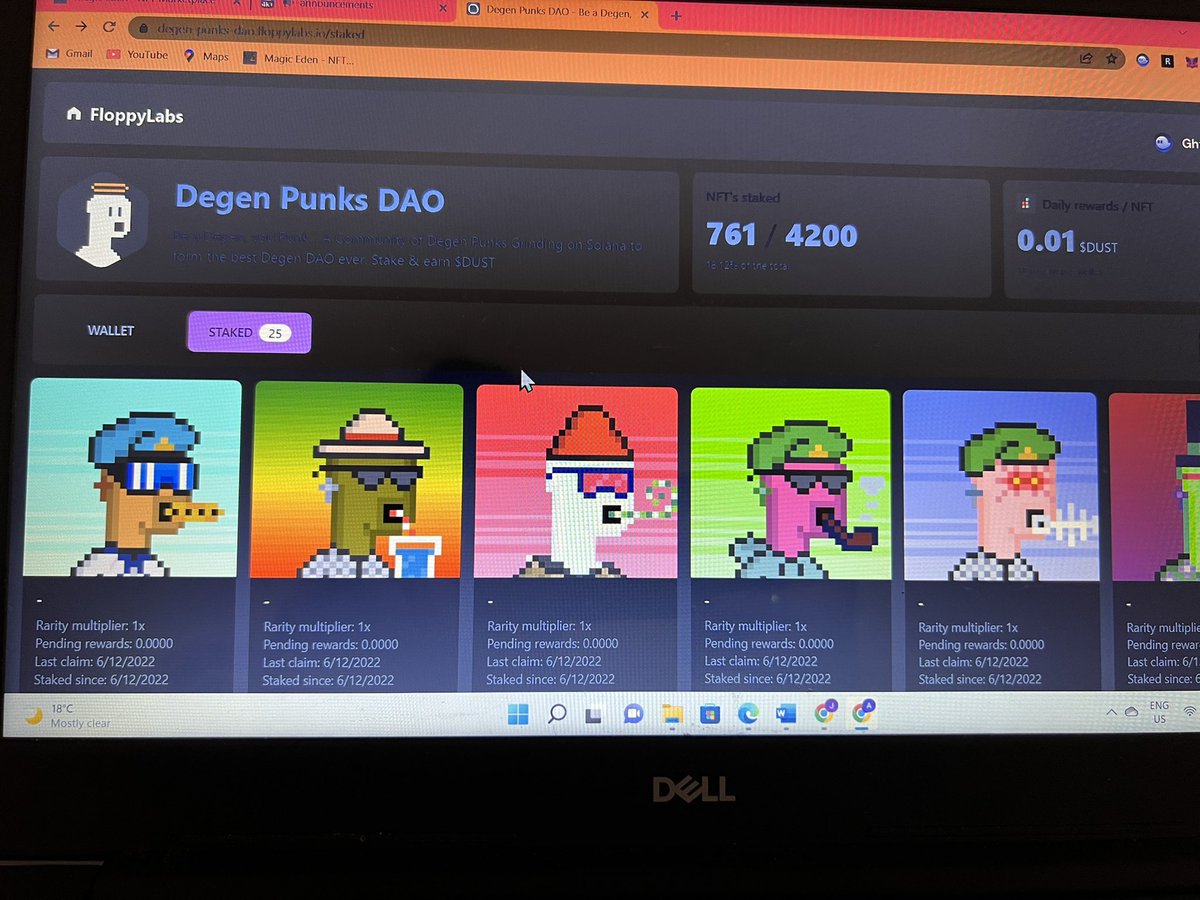 Arshan2511's tweet photo. @coinviewing More than 30% staked in less than 24hrs, also 1.5x everyday until it reaches 0.5 $Dust per NFt, insane community no fudders only positive vibes, yeah it is @DegenPunksDAO , SOON RAFFLE OF #tombstoned and #cetsoncreck …. raid 😈🚀 https://t.co/b64hzzVAGZ