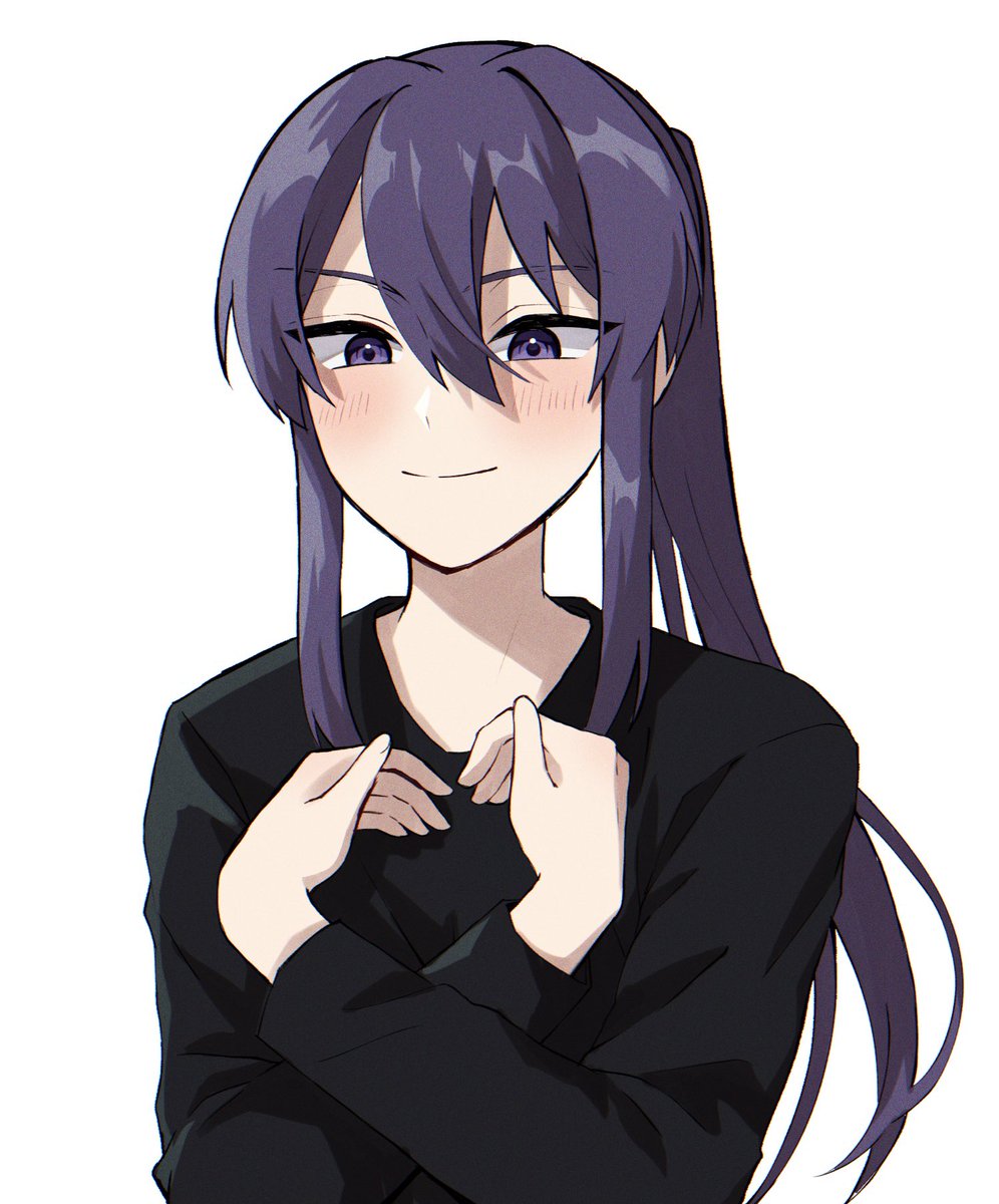 solo long hair purple hair white background ponytail smile blush  illustration images