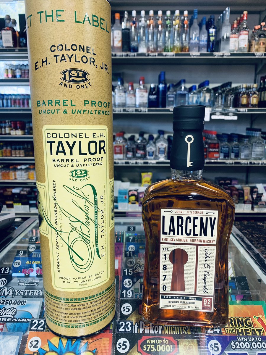 JB_TheLastDrop's tweet photo. Shoutout to #NadysLiquor for another #EHTaylorBarrelProof but also for this #Larceny store pick from @WhiskeyHouseSD. One of the best bars in California so when I saw they produced this pick I jumped on it immediately. #Bourbon #ColonelTaylor #Whiskey #Whisky #TheLastDrop https://t.co/AoAY5Fegjp