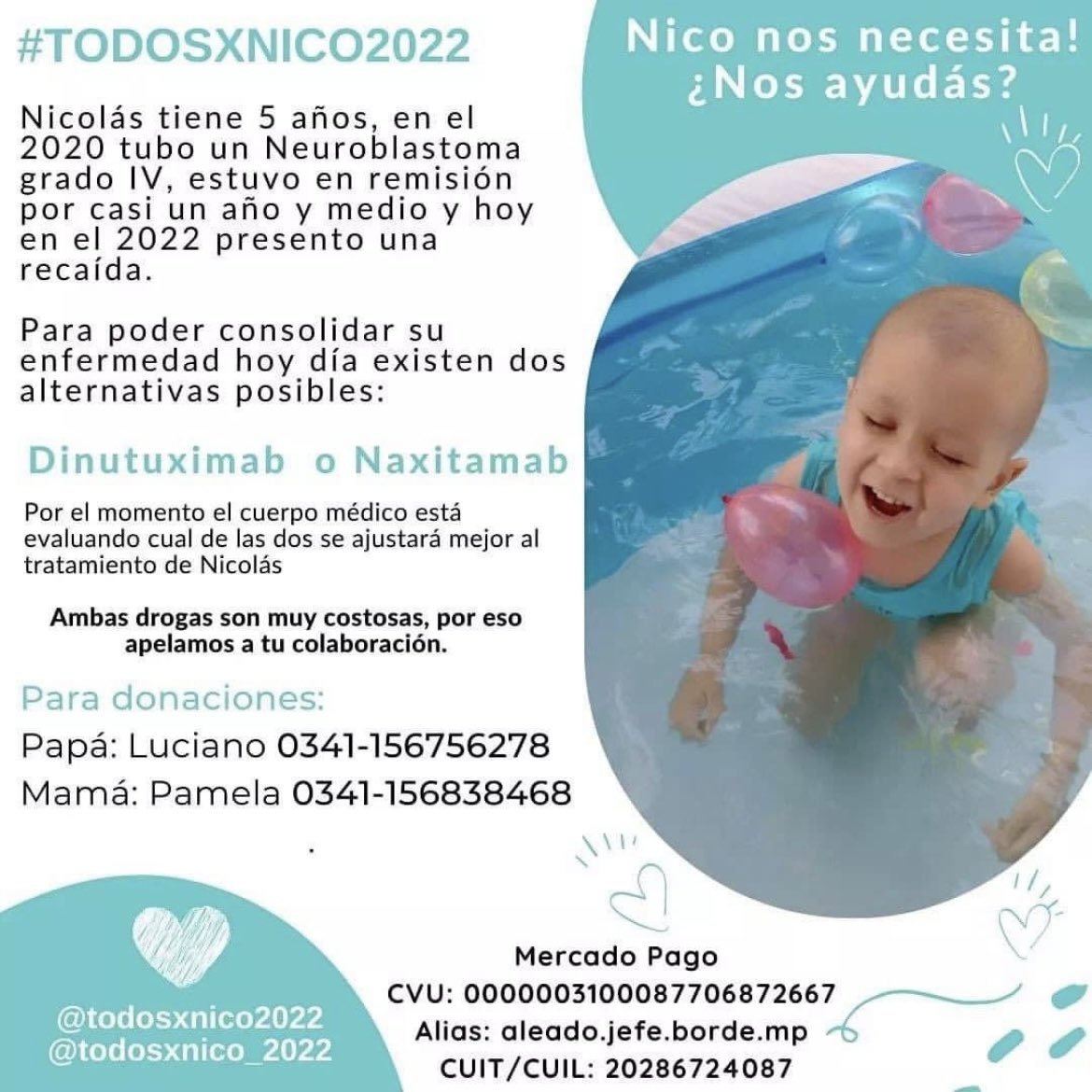 DemariaSantiago's tweet photo. Hola @santumaratea1 Nico necesita ayuda de manera urgente. Aquí está todo. https://t.co/fgMcPPyieM