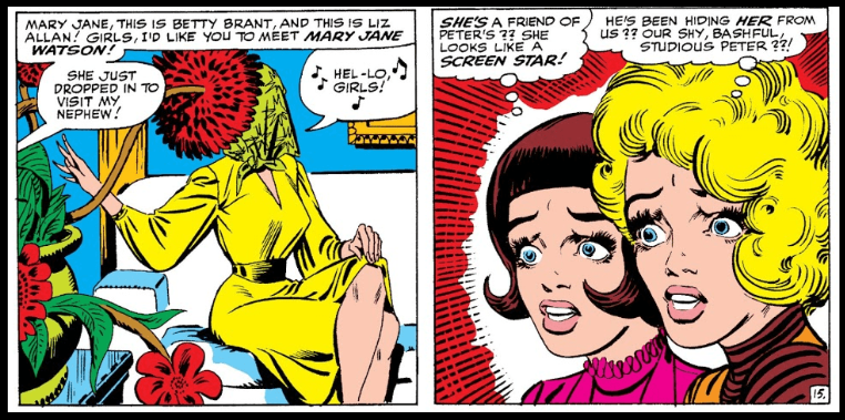 LetsReadSpidey's tweet photo. @willhuhges Yes Will that is what led to this fight. Peter hadn't met her (although we didn't see her in #ASM25) so the angry Betty is from #ASM26. This below is the famous love triangle / MJ into part you are recalling. She will "appear" only 17 months later. #Patience #GoodThingsCome https://t.co/SwhLjxHHsx