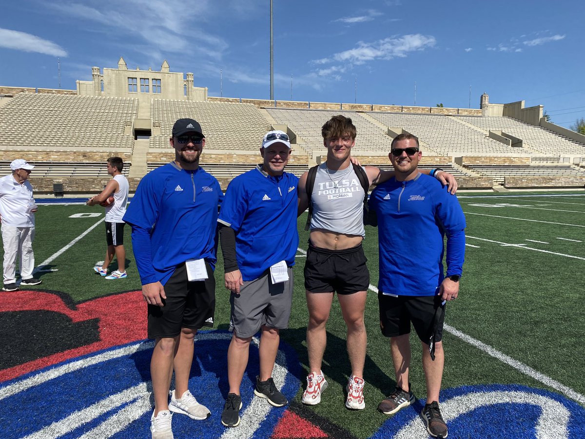 After a great camp and  conversations with <a href="/CoachPMonty/">Philip Montgomery</a> <a href="/CoachLOlson/">Luke Olson</a> &amp; <a href="/Coach_Suits/">Craig Suits</a> , I’m beyond blessed and honored to receive a scholarship to <a href="/TulsaFootball/">Tulsa Football</a> #ReignCane 🌀🔴🟡 !!