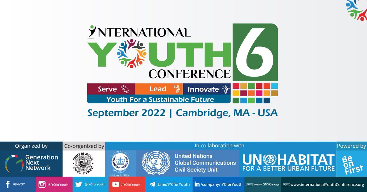 smalimustafa's tweet photo. 6th Edition of International Youth Conference @IYCForYouth announced 8 - 11 September, 2022 ahead of 77th session of UN General Assembly #IYC6

Registrations go live tomorrow! 

@MayorSiddiqui @CambMA @UNDGC_CSO @unhabitatyouth @ColumbiaSIPA 

Details: https://t.co/USt63znhLC https://t.co/kPlMQiYRxB