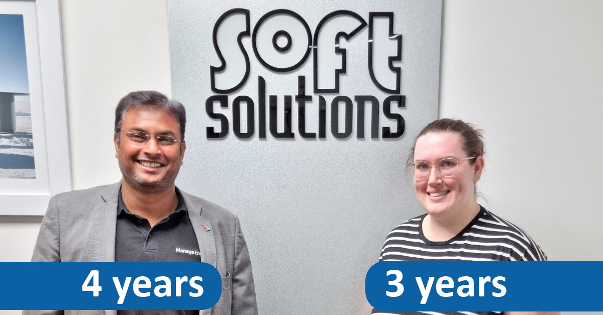 SOFT SOLUTIONS #WORKANNIVERSARIES: Congratulations to Kris S for reaching 4 years and Melissa Poole for reaching 3 years. Both have been an integral part of the #SoftSolutions #team & we appreciate all the amazing work you have done over the years #ManageEngine #admin #celebrate