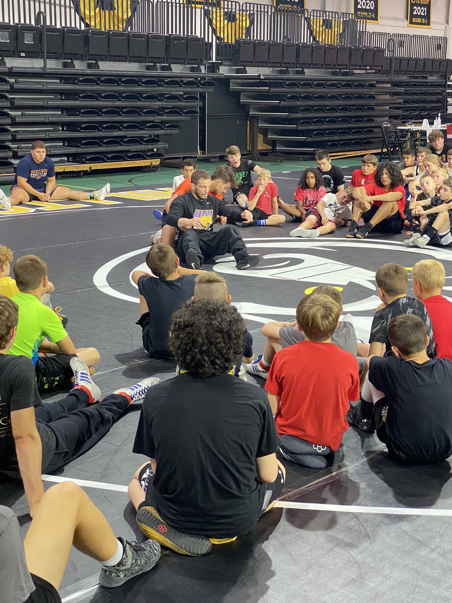 DannyIrwinWC's tweet photo. It was awesome having Olympian &amp; Northern Iowa Head Coach @schwabwrestling teaching our campers today! It is more than wrestling with him #ClimbTheHill https://t.co/nkpW5JHQcz