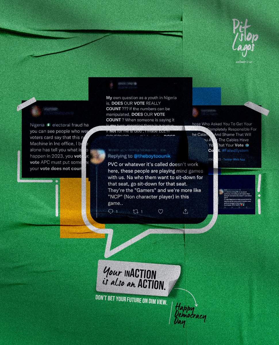 PitstopLagos's tweet photo. Our mindset is as powerful as our action or inactions. And the blessing of democracy is in our power to choose. Let's use it.
Happy Democracy Day, Nigeria.
#democracydaynigeria #pitstoplagos https://t.co/QQ4v8dRLsC