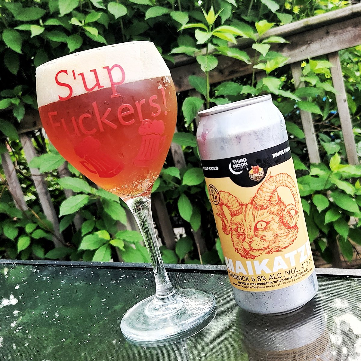 Out here drinking Maibocks like it's no big thing...
<a href="/ThirdMoonBeer/">Third Moon</a> &amp; <a href="/Barncatales/">Barncat Artisan Ales</a> Maikatze in a fancy glass!