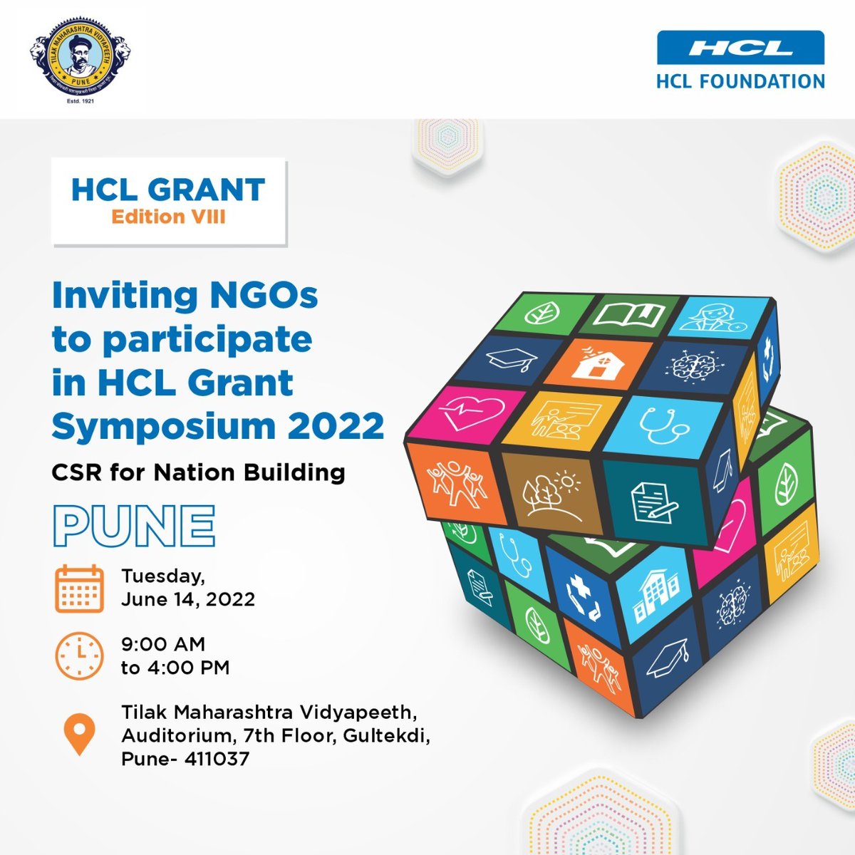 HCL_Grant's tweet photo. Registrations are now open for the HCL Grant Edition VIII Pan India Symposium series – ‘CSR for Nation Building’ happening at Pune.
Please click here to register: https://t.co/8dRoN76YiQ
#CSRForNationBuilding https://t.co/PAg9OShOFk