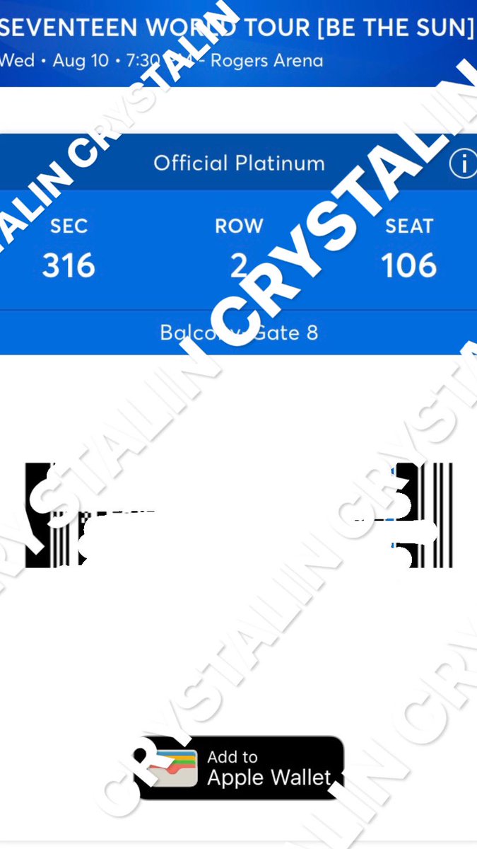 CRYSTALLLLIN29's tweet photo. Selling: 2 X Seventeen Vancouver tickets 
🔹Aug 10 19:30 Rogers Arena
🔹Sec 316, Row 2, Seat 105 &amp; 106
🔹Seats are close to the centre
They are “Offical Platinum Seats”, but I’m selling them lower
🔹$250 ea $450 for 2
🔹DM for more details 
#SEVENTEEN  #seventeenworldtour #CARAT https://t.co/sO66Z4Gn1l
