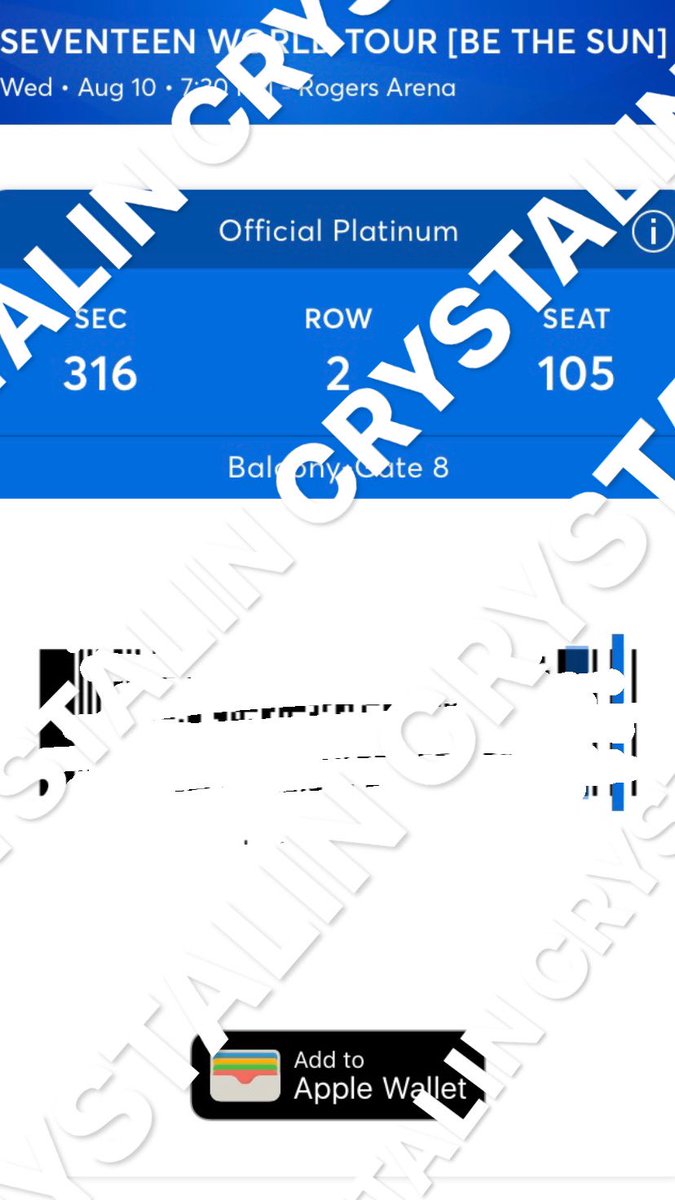 CRYSTALLLLIN29's tweet photo. Selling: 2 X Seventeen Vancouver tickets 
🔹Aug 10 19:30 Rogers Arena
🔹Sec 316, Row 2, Seat 105 &amp; 106
🔹Seats are close to the centre
They are “Offical Platinum Seats”, but I’m selling them lower
🔹$250 ea $450 for 2
🔹DM for more details 
#SEVENTEEN  #seventeenworldtour #CARAT https://t.co/sO66Z4Gn1l