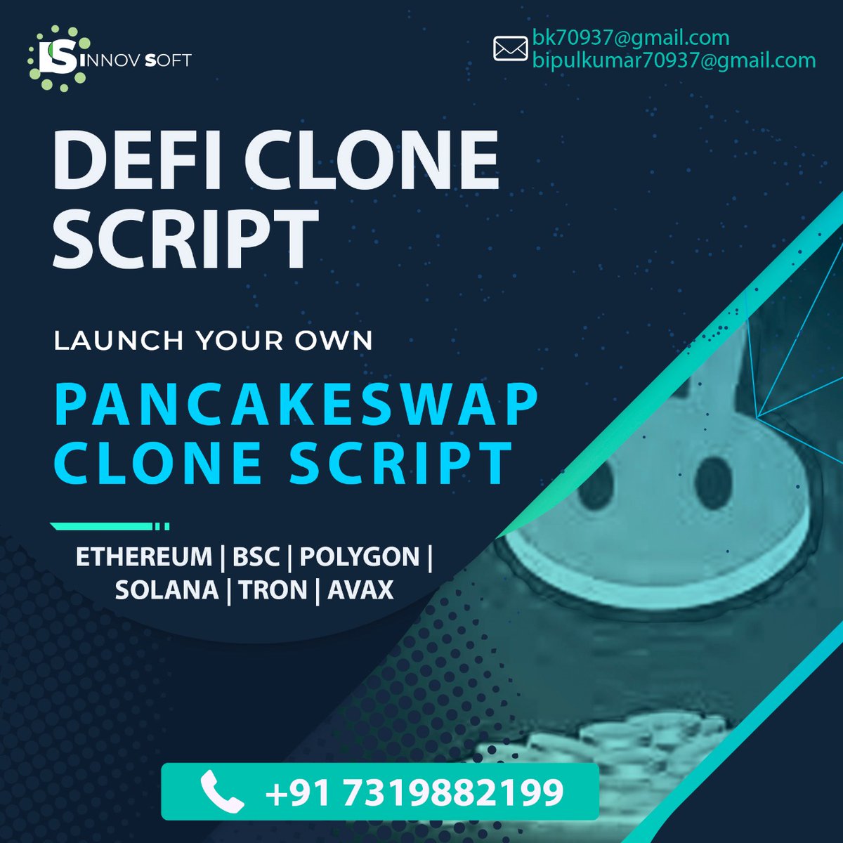 bipulkumar70937's tweet photo. Launch your own PancakeSwap Clone Script. #defi_clone_script #pancakeswap_clone_script #blockchain_development #ethereum #eth #binancesmartchain #solana #smartcontract #smartcontracts #tron #avax #polygon #solidity #rust #nodejs #truffle #ganache #web3js #reactjs #etherjs https://t.co/HidZw8sRvL