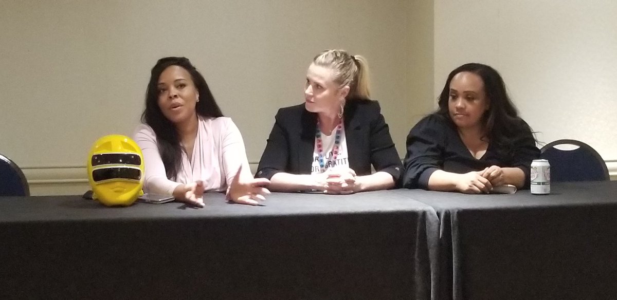 blerdography's tweet photo. I had the pleasure of meeting and interviewing 3 legendary Power Rangers and phenomenal women today at @RangerstopPop
@karanashley Yellow MMPR Ranger
@nakiaburrise lYellow Zeo &amp; Turbo Ranger
@catherine_sutherland Pink MMPR, Zeo, &amp; Turbo Ranger
#MMPR  #rangerstopandpop #Atlanta https://t.co/cYL6T5MPX7