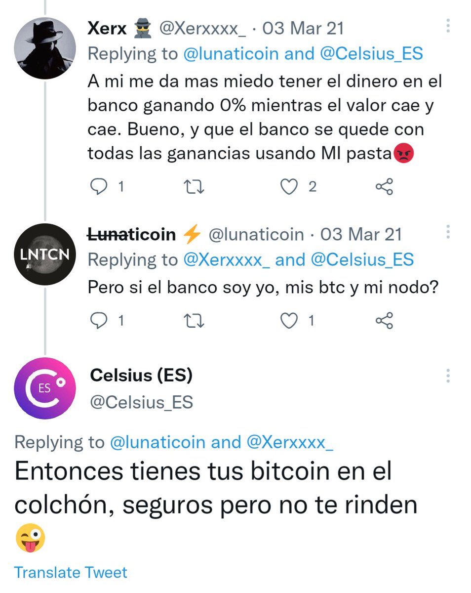 lunaticoin's tweet photo. Hace un año Celsius Network me decía que los bitcoin custodiados por uno mismo, no rinden (falso por cierto).

Hoy anuncian que los retiros quedan suspendidos hasta que puedan satisfacerlos. 

Si no gestionas las llaves, no son tus #bitcoin. https://t.co/0NAVhxESQ3