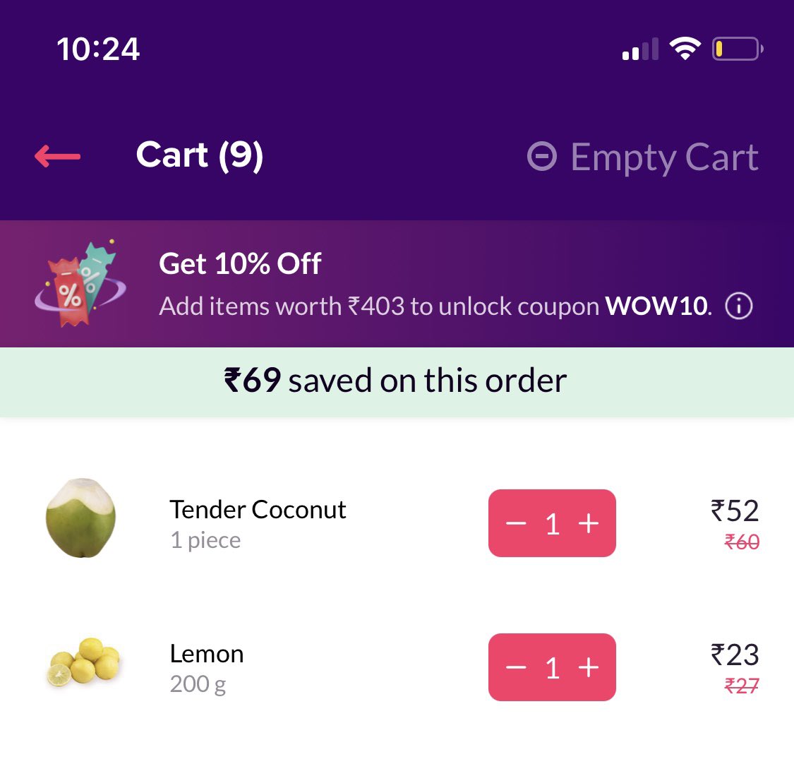 himanisingh77's tweet photo. What’s up with @ZeptoNow 
They have a different amount while  adding item to the cart and a different amount once you have added. https://t.co/X5W3iVkzMq