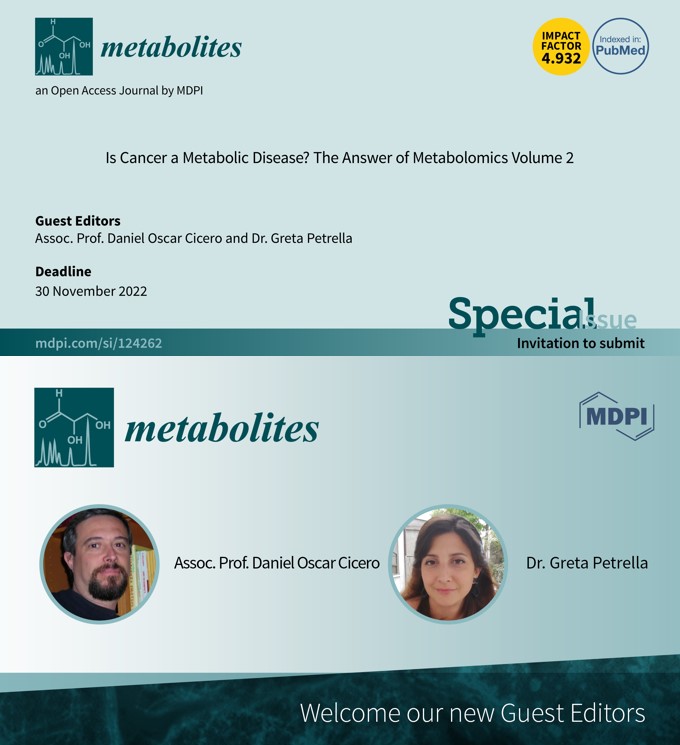 MetabolitesMDPI's tweet photo. After the success with 1st Volume,🔬now Assoc. Prof. Daniel Oscar Cicero team up with Dr. Greta Petrella to lead the Special Issue📗"Is Cancer a Metabolic Disease? The Answer of Metabolomics Volume 2"📢 #OpenForSubmissions

https://t.co/1qMgeS0ygC https://t.co/OvXl8u8cGy