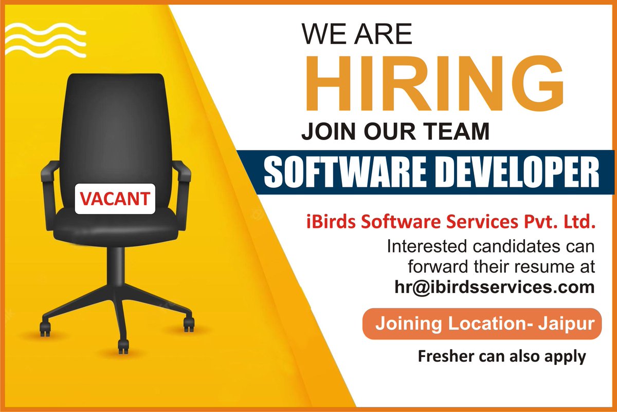 ibirdsservices's tweet photo. We are hiring #softwaredevelopers  for our #Jaipur_Location.

Interested candidates can forward their resume at hr@ibirdsservices.com https://t.co/Qv6XegYSfe