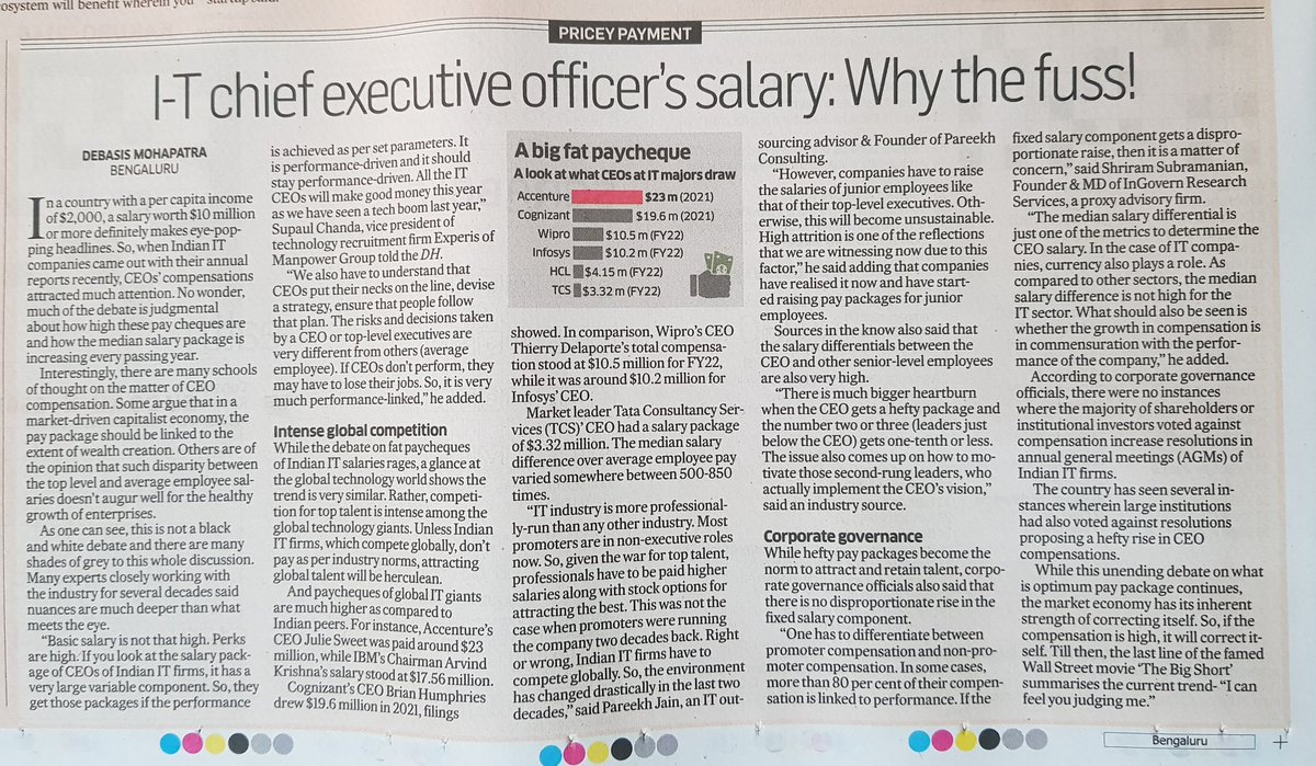 Pareekh Jain (@pareekhjain) on Twitter photo IT CEOs' salaries need to be globally competitive to attract best talent. The way to reduce the gap is increase salary at entry level and junior levels. ( My PoV included in DH Story today)
Link: deccanherald.com/business/busin…
<a href="/debasismohapat7/">debasis mohapatra</a>
#EIIRTrend #ITServices #CEOSalary IT CEOs' salaries need to be globally competitive to attract best talent. The way to reduce the gap is increase salary at entry level and junior levels. ( My PoV included in DH Story today)
Link: deccanherald.com/business/busin…
<a href="/debasismohapat7/">debasis mohapatra</a>
#EIIRTrend #ITServices #CEOSalary