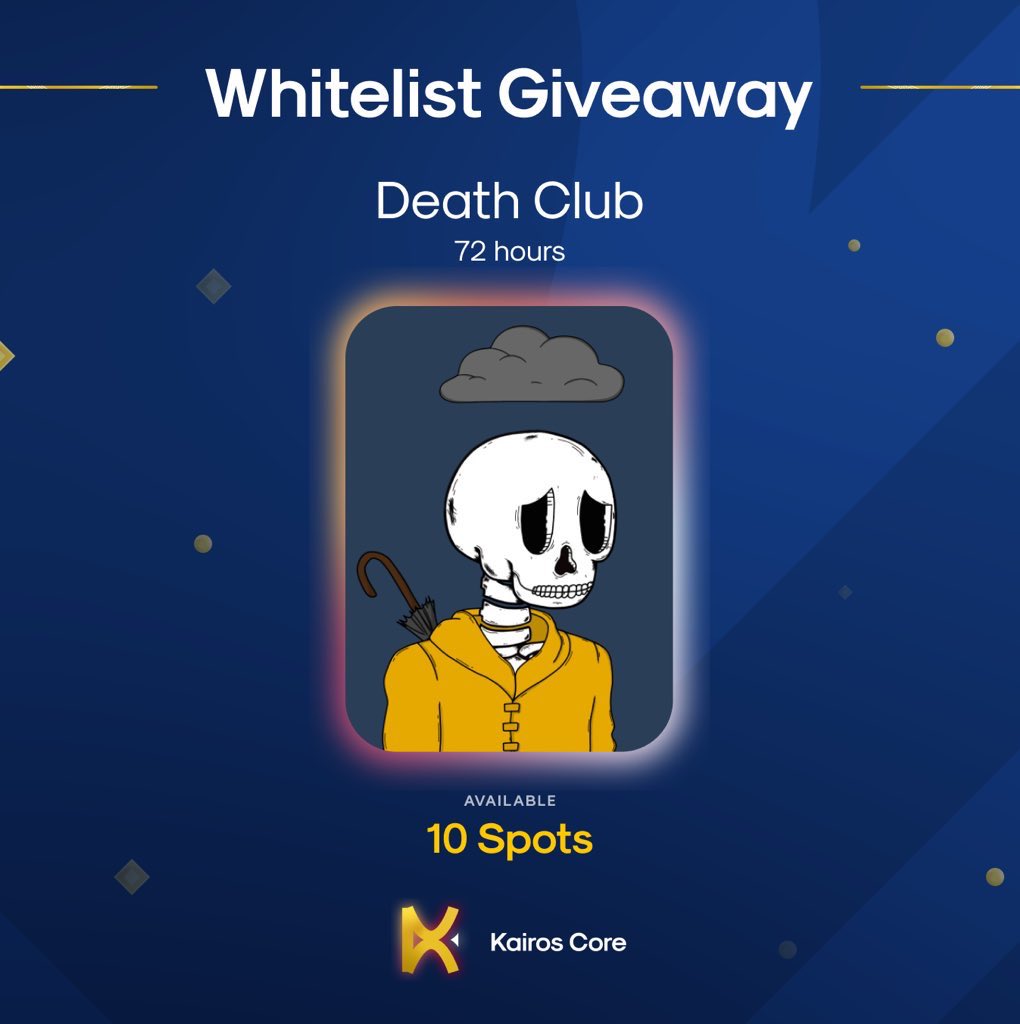 kairos_core's tweet photo. Kairos x Death Club 🪦 

Our friends at Dead Club had given us 10 WL spots to giveaway! 

Like &amp; RT ☠️ 
Follow @kairos_core &amp; @DeathClubNFT 
Join their discord https://t.co/uVZwywGXNi

#CNFT #CNFTGiveaway https://t.co/EzRmQCoQPg