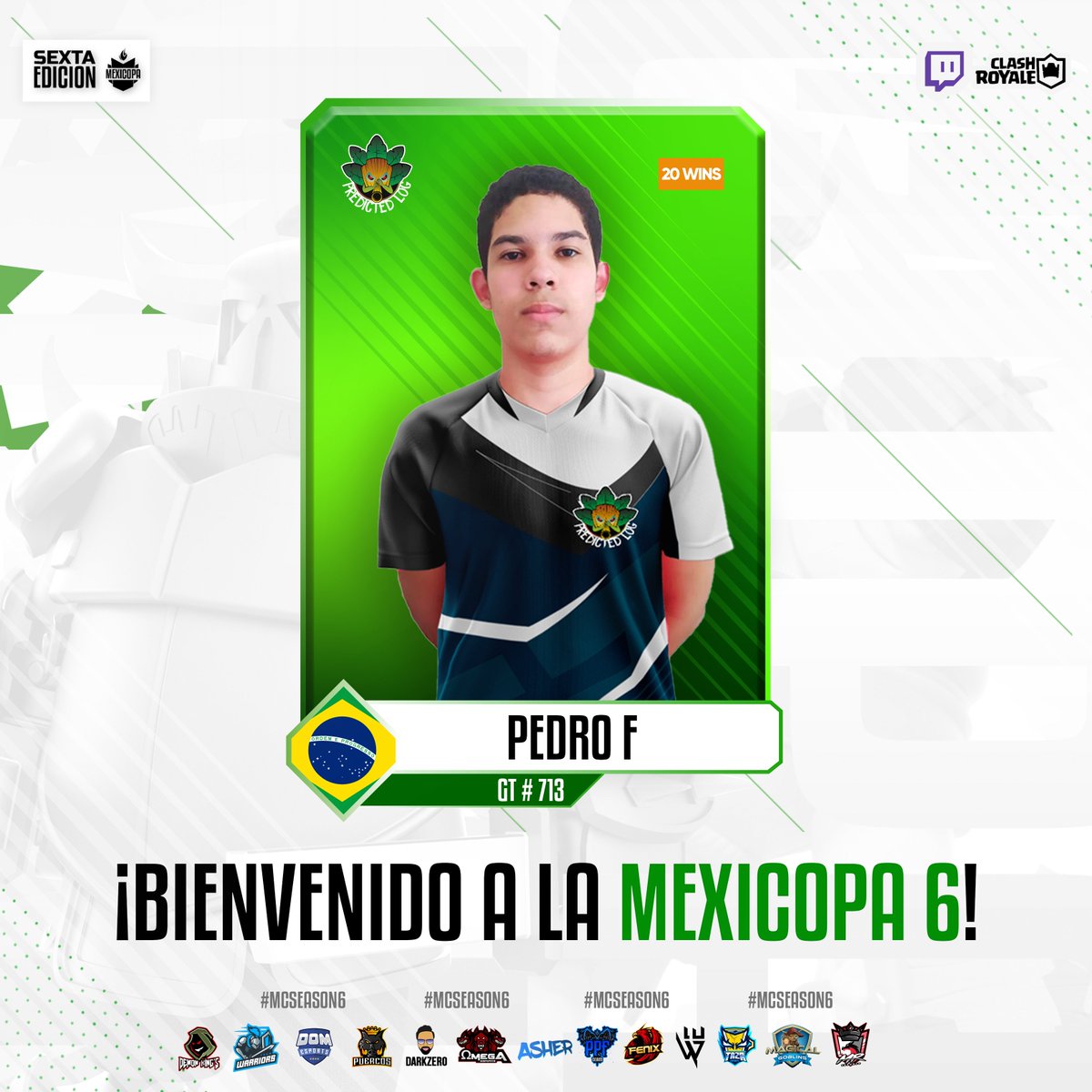 MexicopaCR (@mexicopacr) on Twitter photo 📌Presentación # 9
#ClashRoyale #Mexicopa #gaming
Equipo:
🇧🇷<a href="/PredictedLog/">Predicted Log</a>
Jugador:
🇧🇷 @PedroF_CR
Pedro Se ha convertido en Una estrella en ascenso, actualmente se encuentra destacando en ligas semi-pro, Mexicopa servirá para medirse ante grandes rivales.
🤝 Éxito! 📌Presentación # 9
#ClashRoyale #Mexicopa #gaming
Equipo:
🇧🇷<a href="/PredictedLog/">Predicted Log</a>
Jugador:
🇧🇷 @PedroF_CR
Pedro Se ha convertido en Una estrella en ascenso, actualmente se encuentra destacando en ligas semi-pro, Mexicopa servirá para medirse ante grandes rivales.
🤝 Éxito!