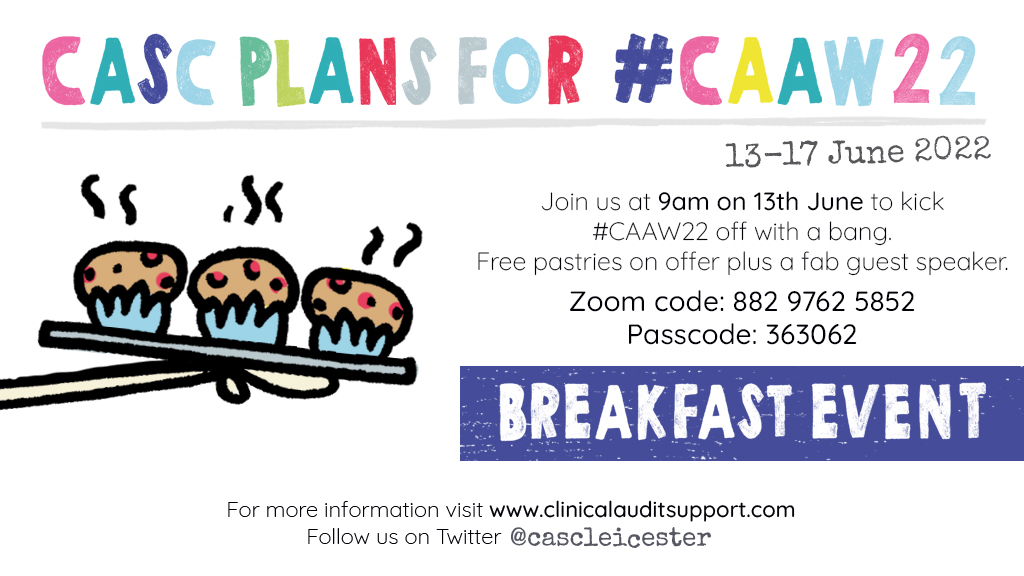 Clinical Audit Awareness Week 2022 is here! After 2 long years the wait is over! Loads going on. Join us 9 to 10 this morning for our breakfast session covering... reinvigoration, new resources, CASC scholars, etc. Zoom code: 882 9762 5852 Passcode: 363062 #CAAW22 <a href="/theQCommunity/">The Q community</a>
