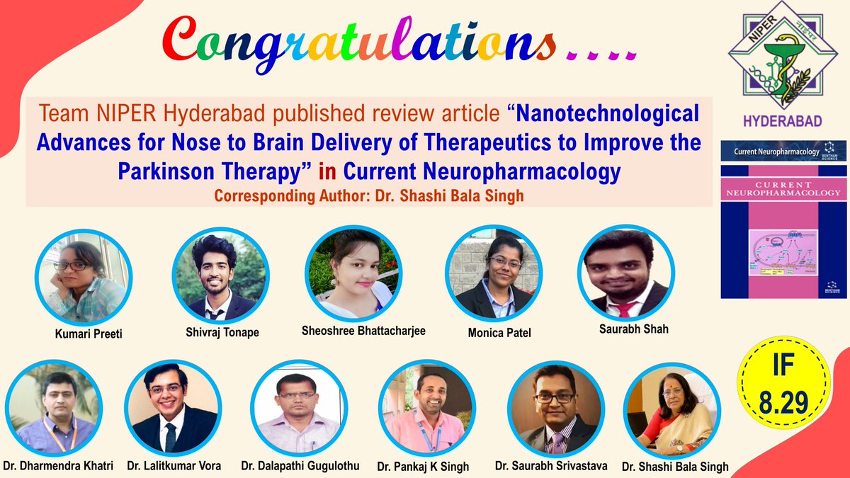 NIPERHyd's tweet photo. .@NIPERHyd in collaboration with @QUBelfast &amp; #DIPSAR @UniversityDpsr has published #reviewarticle on #Nanotechnological Advances for Nose to #BrainDelivery of #Therapeutics to Improve the #ParkinsonTherapy in Current #Neuropharmacology with #ImpactFactor 8.29

@Pharmadept https://t.co/ZuOx07jqxj