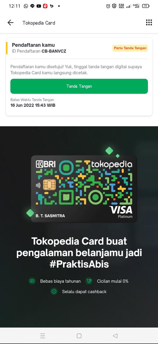 Sofian_Chen's tweet photo. @TokopediaCare @kontakBRI kak..siang nih. Mau tanya ini kenapa statusnya tidak berubah "perlu tanda tangan" y? Pdhl sudah tanda tangan di privyID sejak 06 juni 22. Mohon bantuannya di cek dan followup. Terima kasih https://t.co/fbFuPOywNH