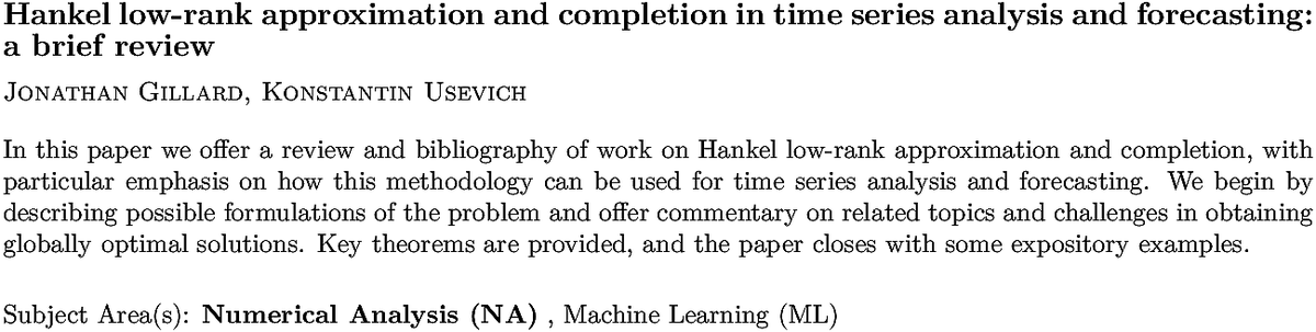 arxiv.org/abs/2206.05103…
J Gillard, K Usevich
Hankel low-rank approximation and completion in time series analysis and
  forecasting: a brief review