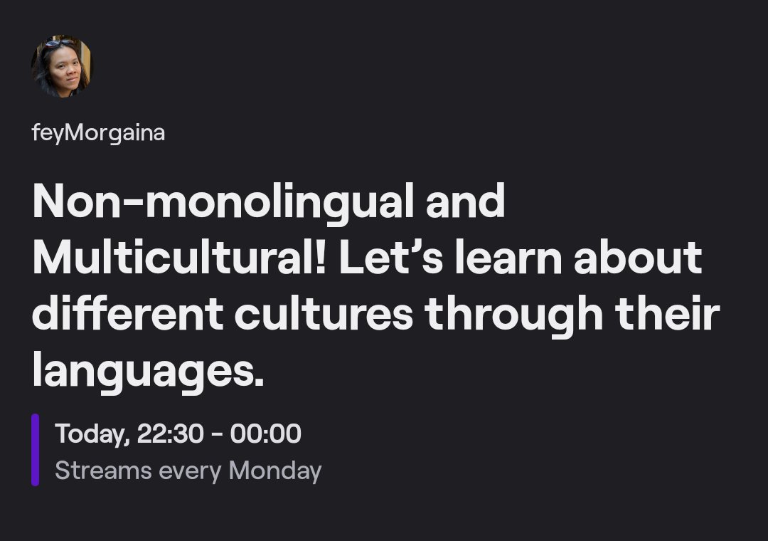 feyMorgaina's tweet photo. The #language streams are back on the schedule. I'll be easing my brain back into #languageholic mode - probably not too many #languages right now. #languagelearning #allthelanguages #twitchstreamer #twitchaffiliate #varietystreamer https://t.co/9ilSfxWWsd
