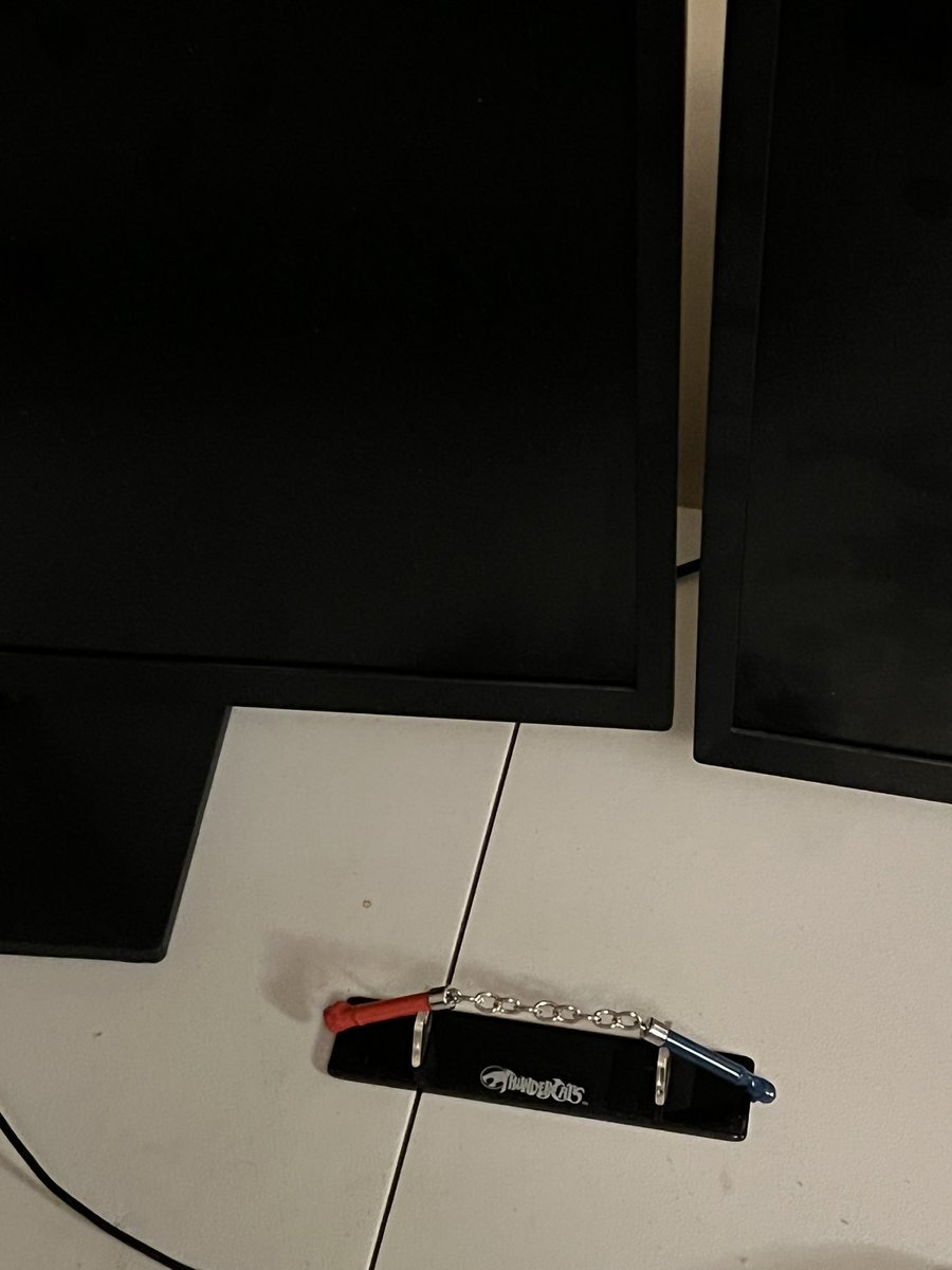 fullstackbk's tweet photo. I added #panthro It’s not sure Panthro’s nunchucks to my workstation #fullstackbk #thubdercats #blerd https://t.co/Biw6kFDp6c