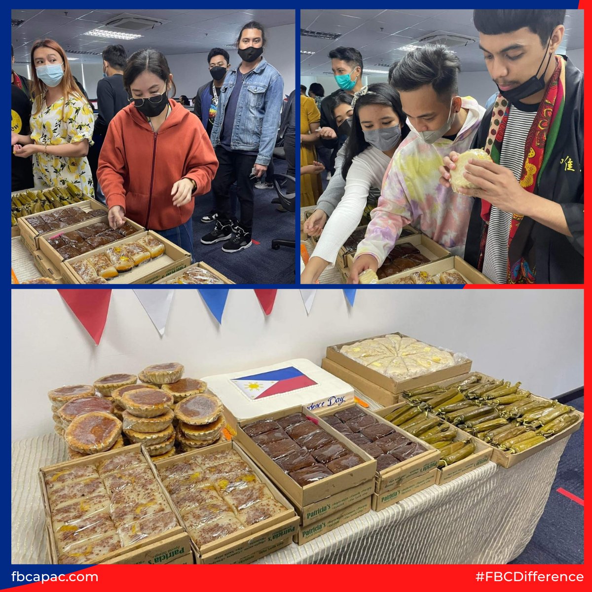 FBCAsiaPacific's tweet photo. FBCapac's Manila team celebrated the 124th Philippine Independence Day by enjoying these classic Pinoy dessert favorites: kakanin, taho atbp. (sweet rice cakes and soybean curd with sugar syrup). 🙌 https://t.co/X2101Qnhop