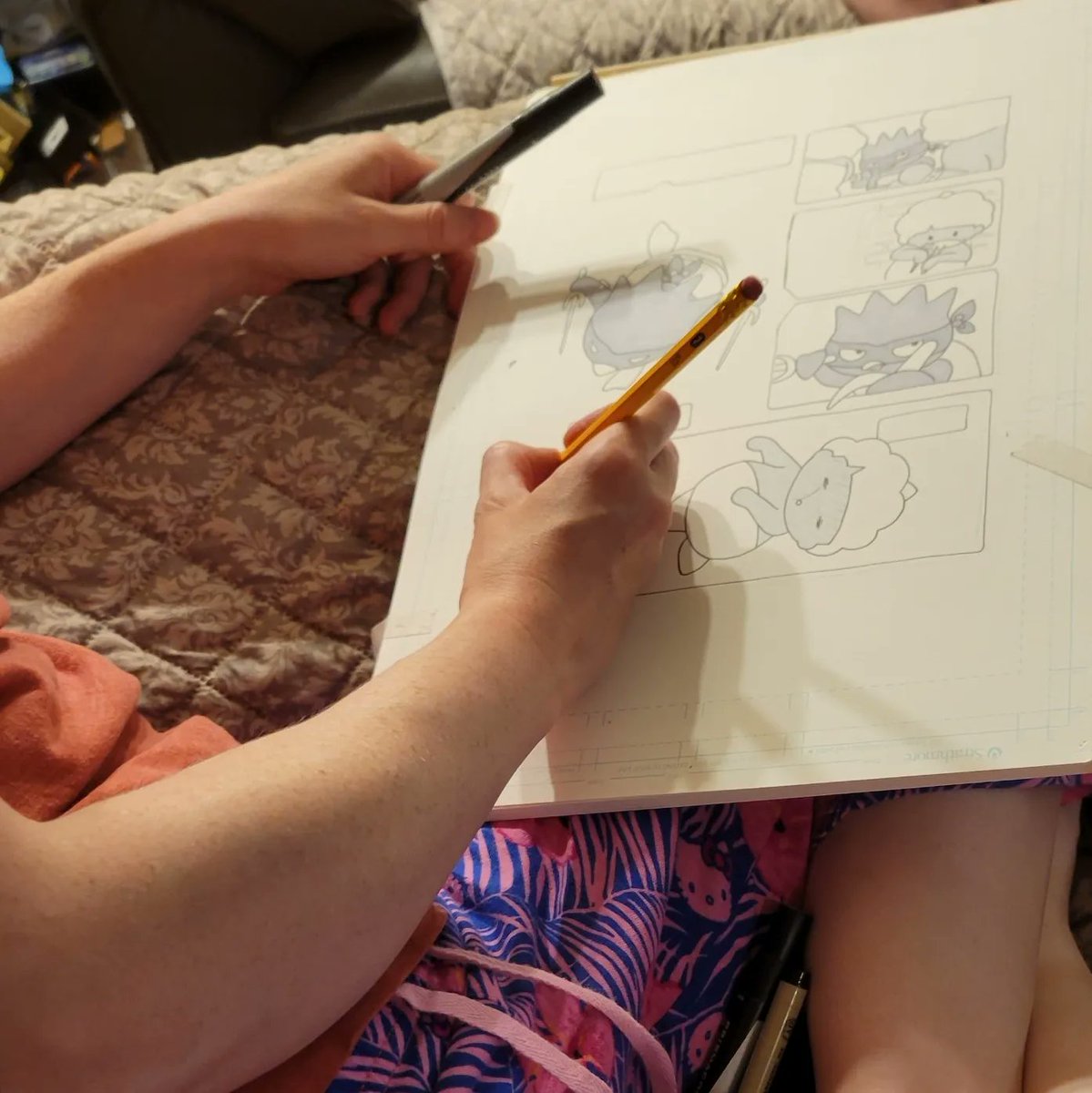 HmnkThe's tweet photo. Back from vacation!  And back in the studio. Welcome to page 5.

Inks finished,  laying down base tones. Working towards that finish! 

#hellomutantninjakitties #hmnk #HelloKitty #teenagemutantninjaturtles #tmnt #illustration #penandink #nftartist #comics #digitalcomics https://t.co/7GUgmzYX8X