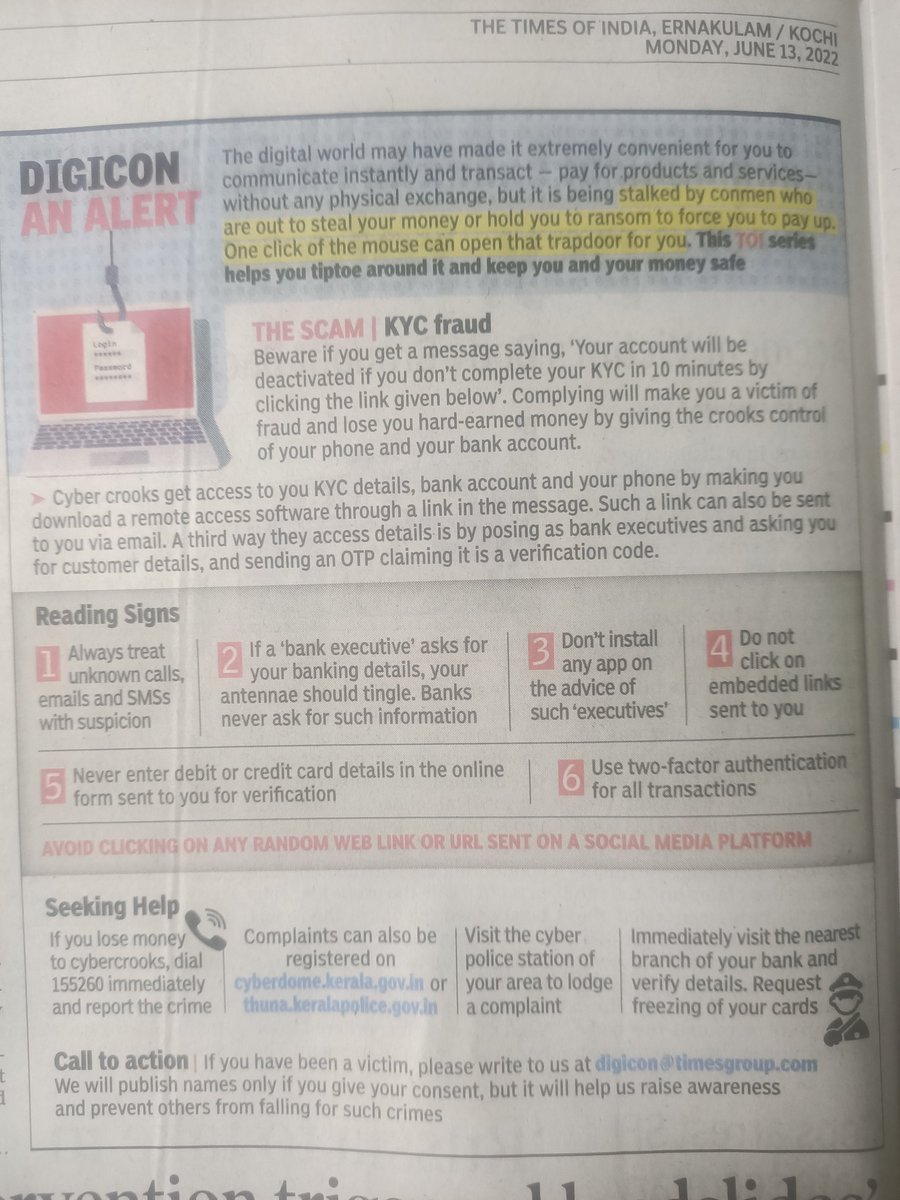 Balasub92921842's tweet photo. On #cybercrimes #kyc #kycfrauds #alert ... https://t.co/3QCm7icYRT