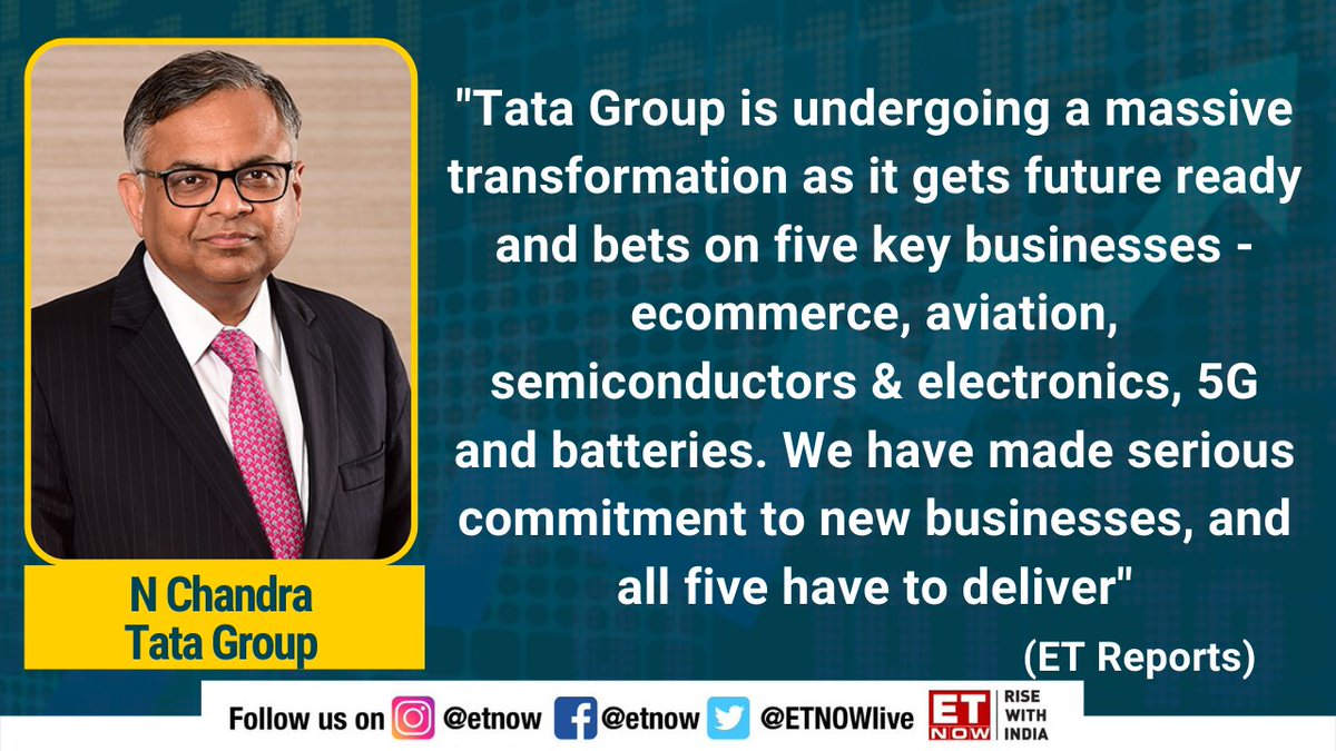 ETNOWlive's tweet photo. #ETReports | "The Tata Group is undergoing a massive transformation as it gets future-ready and bets on five key businesses", says #NChandra 

 @TataCompanies @tata_neu #TataGroup #TataSons #TataSteel https://t.co/s1CKaX5m5V