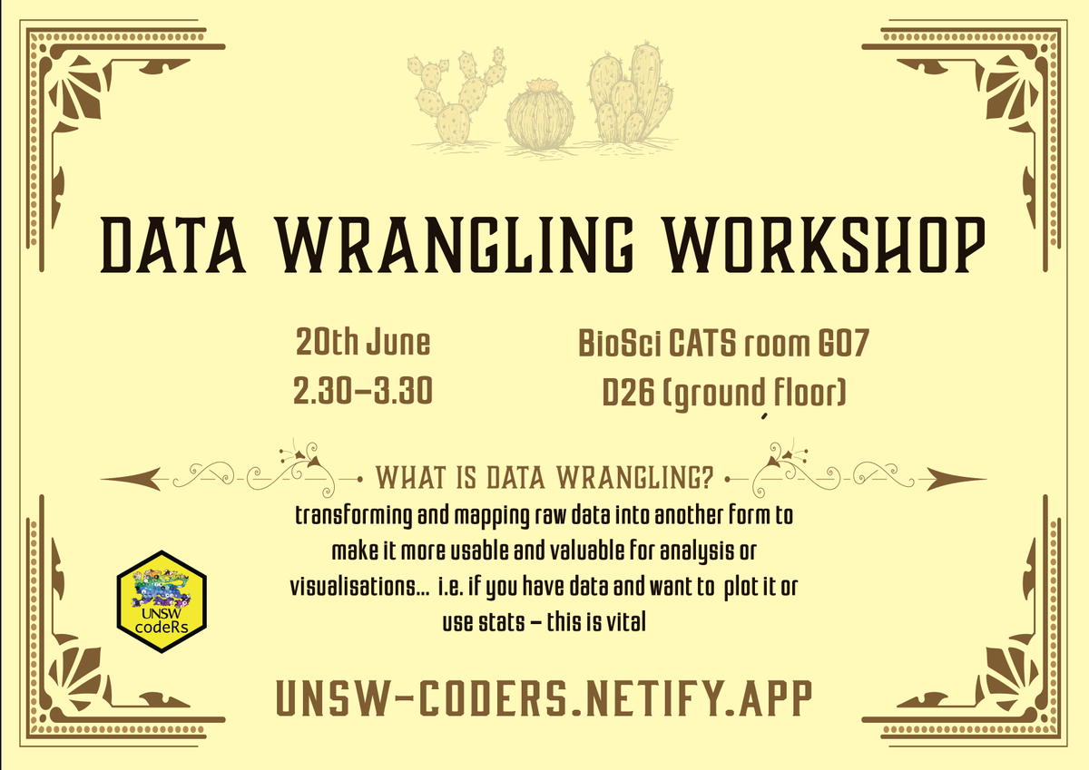 fonti_kar's tweet photo. Our in-person #UNSWcodeRs workshops are back! We are kicking off T2 with Isaac Towers to learn some essential data wrangling skills🤠! Sign up here for more info: https://t.co/NkCRH2BlUO 🌵🧮 https://t.co/niMOP3Ip1G