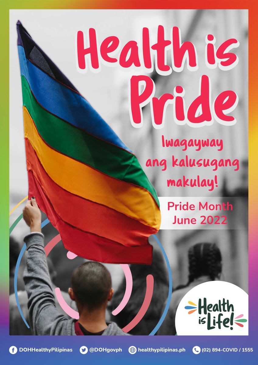 DOHgovph's tweet photo. HEALTH IS #PRIDE! 🏳️‍🌈🌈

Mga beshie, sama-sama tayo para sa isang safe, healthy, at substance-free environment! 🙌🏻

Tuldukan ang ibat-ibang klase ng diskriminasyon at stigma para sa Healthy Pilipinas! 👍 https://t.co/LNkyk4gqyp