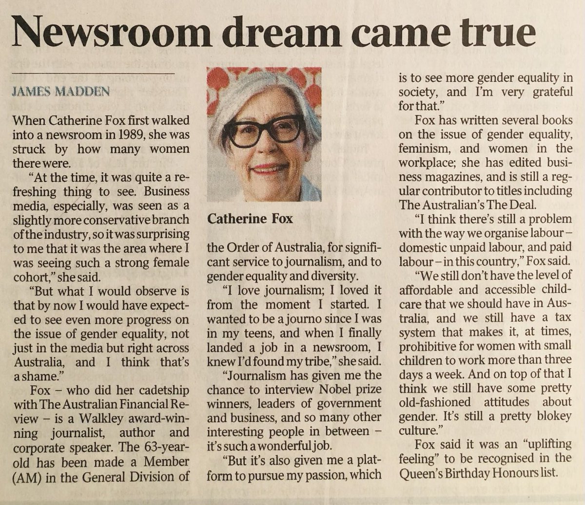 Virginia_Hauss's tweet photo. Brava!!! 👏👏👏 Congratulations to the one & only Catherine Fox, who showed Australia how to “Stop Fixing Women”…because guess what? We were in fact just fine as we were & as we are! Who knew?! 😊🤣@corporatefox @WLASocial @WomensAgenda #BroadTalk #auspol https://t.co/ZV6M5X7maG