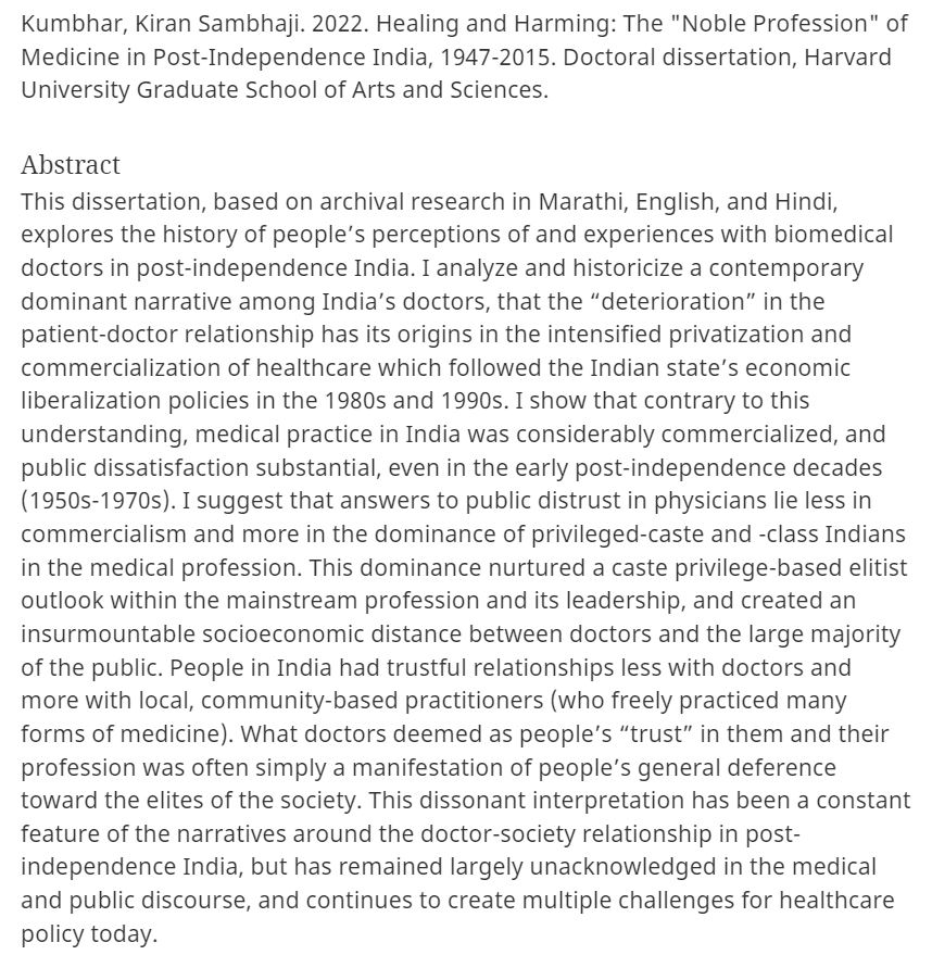 kikumbhar's tweet photo. Ppl interested in the history of medicine, public health, and caste in post-independence India: I'd like to inform that my PhD dissertation, which deals with some aspects of these topics, is now available here:
https://t.co/wu1FPqTmz9 https://t.co/CQyMasAJiA