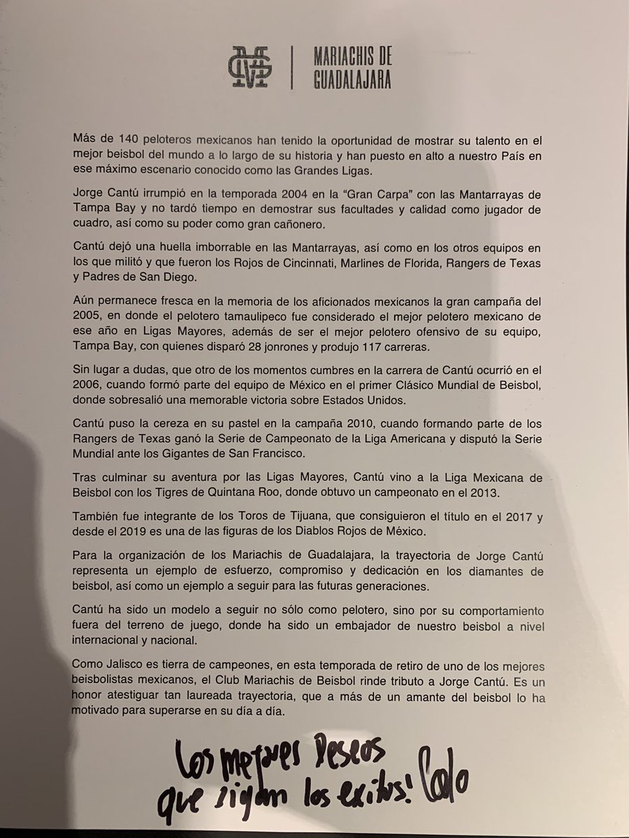 jorge_cantu3's tweet photo. Muchisimas gracias @MisMariachisGDL por este gran detalle y palabras de despedida!! Wow !! Respeto y aprecio ! 🥹🙏🏻⚾️💯👹🤝🎺 nos veremos pronto ! #UnUltimoOut https://t.co/Cpzf3cIx4Y