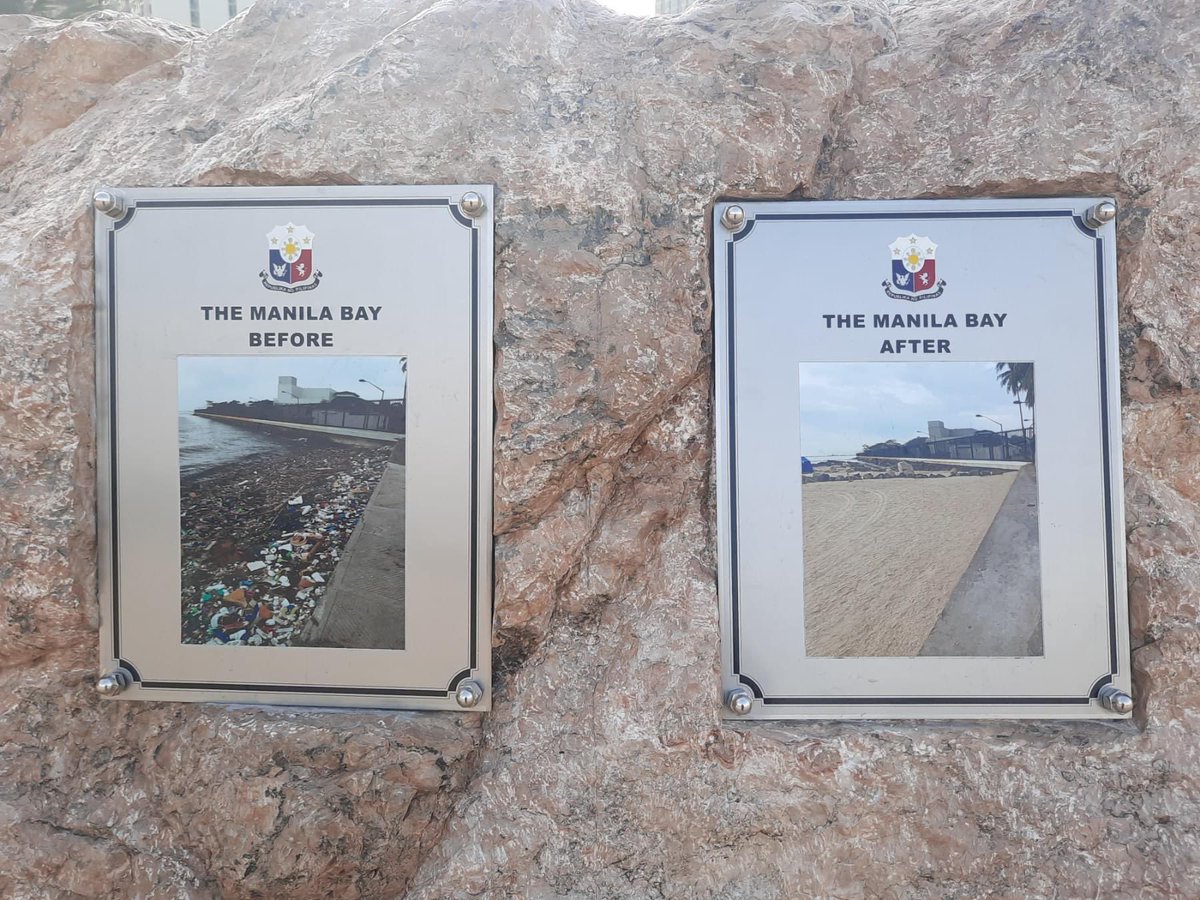TINGNAN: Nakalagay sa stone marker sa Dolomite Beach ang pinagkaiba ng Manila Bay pagkatapos ng rehabilitasyon nito. | via Bernard Jaudian, PTV4 FB

Sampal ng katotohanan.