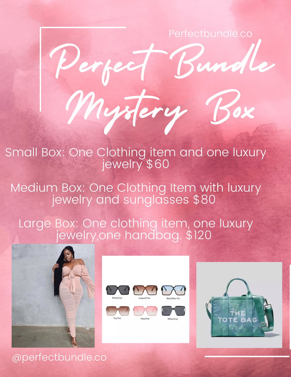 Perfectbundleco's tweet photo. Hey ladies perfect bundle is trying something new 😊 We finally have Mystery Boxes! Each box has a nice surprise check it out https://t.co/o01zsSgvqm 🫶🏾 #mysteryboxes #blackownedbusiness #clubwear #streetwear #plussizefashion #slimsize https://t.co/300JYW4He7