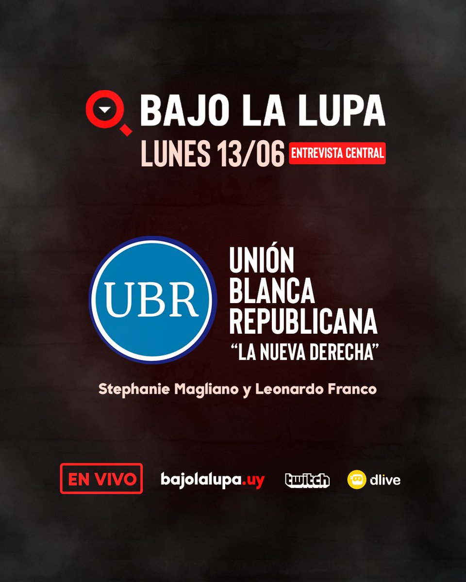 bajolalupauy's tweet photo. Este Lunes en #BajoLaLupa. Recibimos a "La Nueva Derecha" Unión Blanca Republicana @b_republicanos 
🔊 Nos ves y escuchas en https://t.co/zhgpLeZQbk en duplex con @Revolucion989 y ahora también en https://t.co/mS8KTTkora
 
#PeriodismoIndependiente https://t.co/S0JiSRwHQC