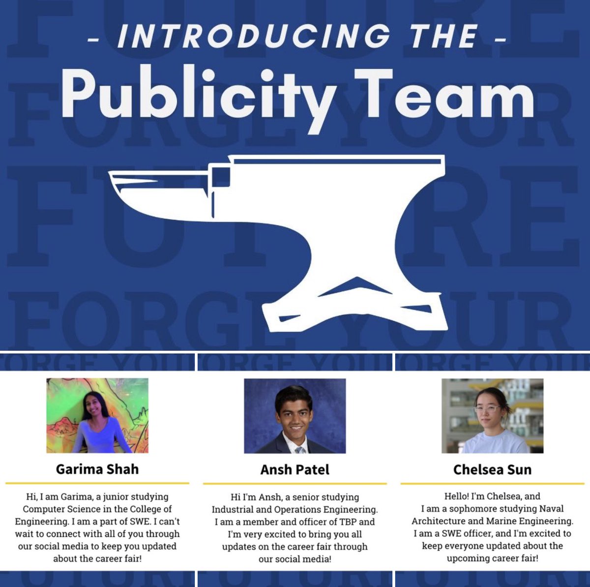 We’re excited to introduce the 2022 Fall Engineering Career Fair publicity team! We’re looking forward to keeping you updated throughout the summer with exclusive information, advice, and previews of what to expect this September. Visit us at umcareerfair.org to learn more