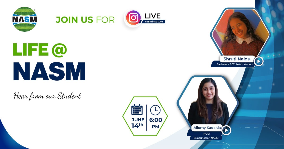 Nasm_Institute's tweet photo. Catch us live on the 14th June 2022 at 🕕06:00 pm and hear from our Student Shruti Naidu about her journey at NASM &amp; her work experience in the 🏟️Sports Industry.

🗓️ Tuesday: 14th June 2022
⌚ 6:00 PM 

Where? IG handle: https://t.co/EIBgx66qTO

#nasm #sportsmanagement #sports https://t.co/1wervaAn05